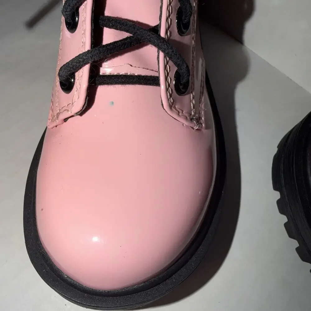 Soda Pink Combat Ankle Boots Lace up / Side Zipper Girls Size 12 Preowned.